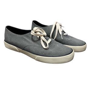 Sperry Denim Womens Crest Blue Gray Ivory Canvas Lace Up Boat Shoes Sneaker 8.5